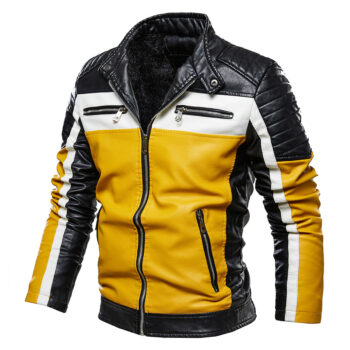 Men’s Black & Yellow PU Motorcycle