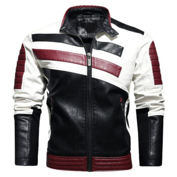 Men’s Black Café Racer Stand Collar Striped Black & Red