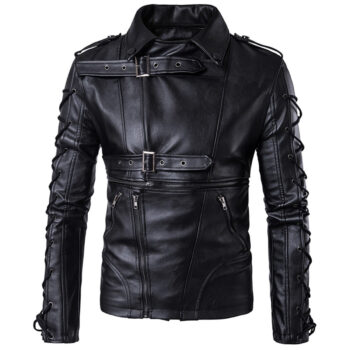 Men’s Laced Military Gothic Black Genuine Sheepskin Racer