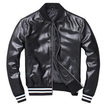 Men’s Black Baseball Bomber Streetwear Casual Lightweight