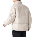 Men’s Beige Baggy Padded Puffer Leather Jacket