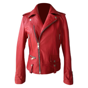 Women's Red Biker Leather Jacket