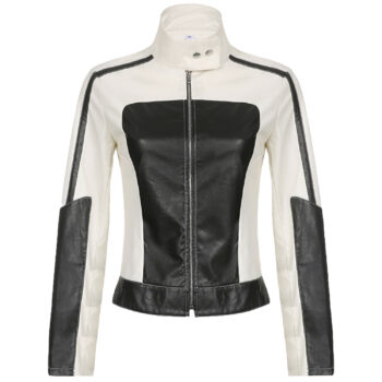 Women’s Rider Black & White Slim Fit Leather Jacket