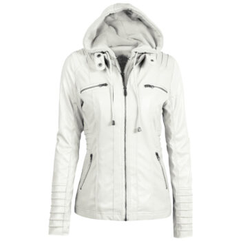 Women’s Racer White Hooded Leather Jacket