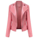 Women’s Pink Biker Studded Shoulders Leather Jacket