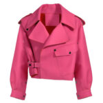 women pink leather jacket