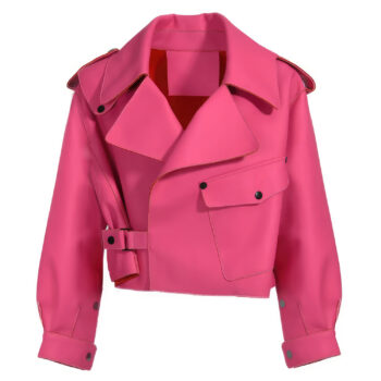 women pink leather jacket