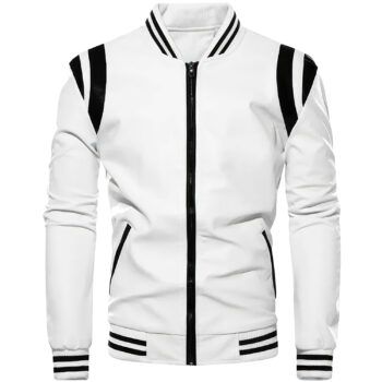 White-with-black-strips-npfegz Genuine Sheepskin Leather Jacket