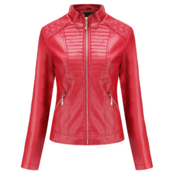 Women's Red Biker Leather Jacket