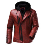 Men’s Vintage Distressed Red Biker Genuine Sheepskin Leather Jacket