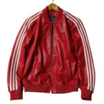 Men’s Red Bomber Genuine Sheepskin Baseball Casual Rib Knit Collar Stripped Sporty Loose Leather Jacket