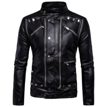 Men’s Black Biker Genuine Sheepskin Leather Jacket