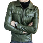 Men’s Green Biker Genuine Sheepskin Leather Jacket