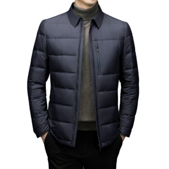 Men’s Blue Parachute Casual Turn-Down Winter Warm Padded Puffer Jacket