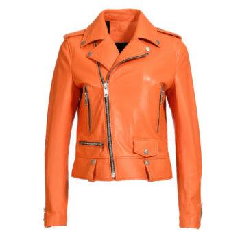 Women's Orange Biker Leather Jacket