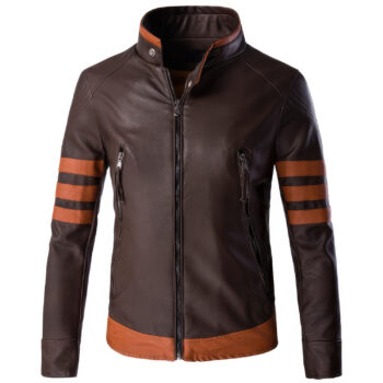 Men’s Brown Genuine Sheepskin Zip-Up Retro Casual Slim Fit High Street Smooth Café Racer Leather Jacket