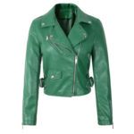 Women’s Green Zipper Leather Jacket