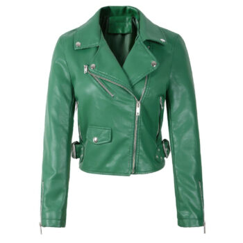 Women’s Green Zipper Leather Jacket