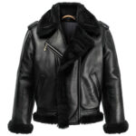 Men’s Black Genuine Sheepskin Sherpa Shearling Faux Fur Smooth Winter Warm Flight Aviator Pilot Bomber Leather Jacket
