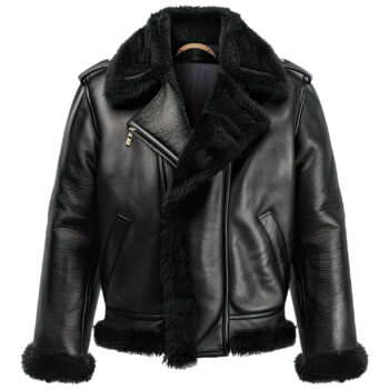 Men’s Black Genuine Sheepskin Sherpa Shearling Faux Fur Smooth Winter Warm Flight Aviator Pilot Bomber Leather Jacket