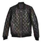 Men’s Black Biker Bomber Genuine Smooth Sheepskin Diamond Quilted Retro Motorcycle Classic Café Racer Leather Jacket
