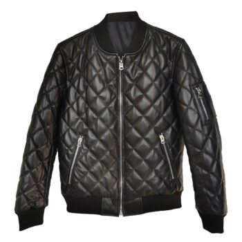 Men’s Black Biker Bomber Genuine Smooth Sheepskin Diamond Quilted Retro Motorcycle Classic Café Racer Leather Jacket