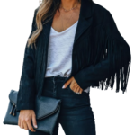 Women’s Black Suede Motor Biker Leather Jacket 1
