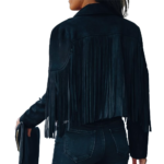 Women’s Black Suede Motor Biker Leather Jacket 1