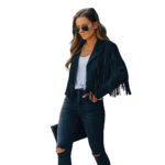 Women’s Black Suede Motor Biker Leather Jacket 1