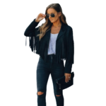 Women’s Black Suede Motor Biker Leather Jacket 1