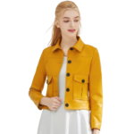 Women’s Mustard Single Breasted Leather Jacket 1