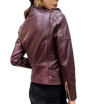 Women’s Wine Red Biker Leather Jacket 1