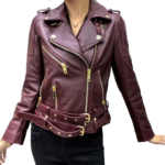 Women’s Wine Red Biker Leather Jacket 1
