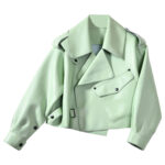 Women's Pastel Green Biker Leather Jacket
