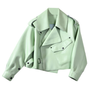 Women's Pastel Green Biker Leather Jacket