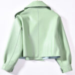 Women’s Biker Pastel Green Leather Jacket 1