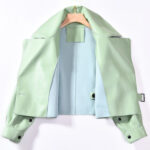 Women’s Biker Pastel Green Leather Jacket 1
