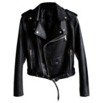 Women’s Black Biker Belted Crossover Leather Jacket 1