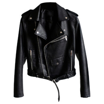 Women’s Black Lapel Collar Asymmetric Leather Jacket