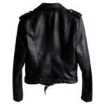 Women’s Black Biker Belted Crossover Leather Jacket 1