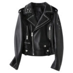 women fashionable black leather jacket