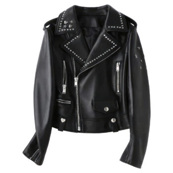women fashionable black leather jacket
