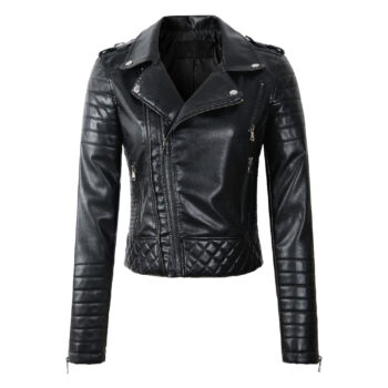 Women’s Black Biker Asymmetric Quilt Jacket
