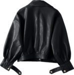 Women’s Black Bomber Outfit Oversized Loose Leather Jacket