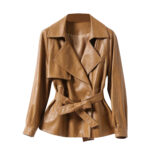 Women’s Belted Slim Fit Brown Leather Coat