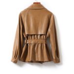 Women’s Brown Belted Slim Fit Leather Jacket 1