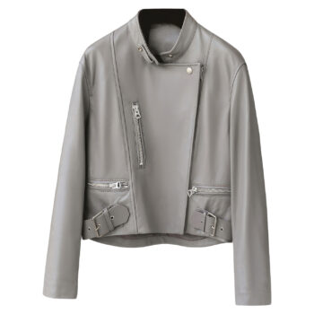 Women's Grey Biker Leather Jacket