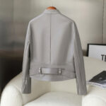 Women’s Grey Biker Leather Jacket 1