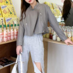 Women’s Grey Biker Leather Jacket 1