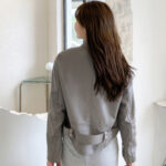 Women’s Grey Biker Leather Jacket 1